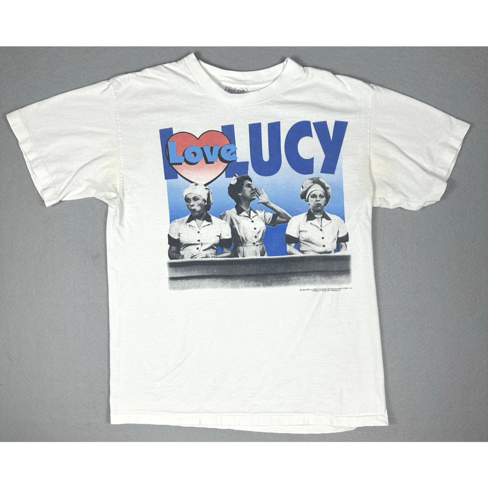 Vintage 1995 I Love Lucy Chocolate Factory White Single Stitch Shirt Sz L Softee